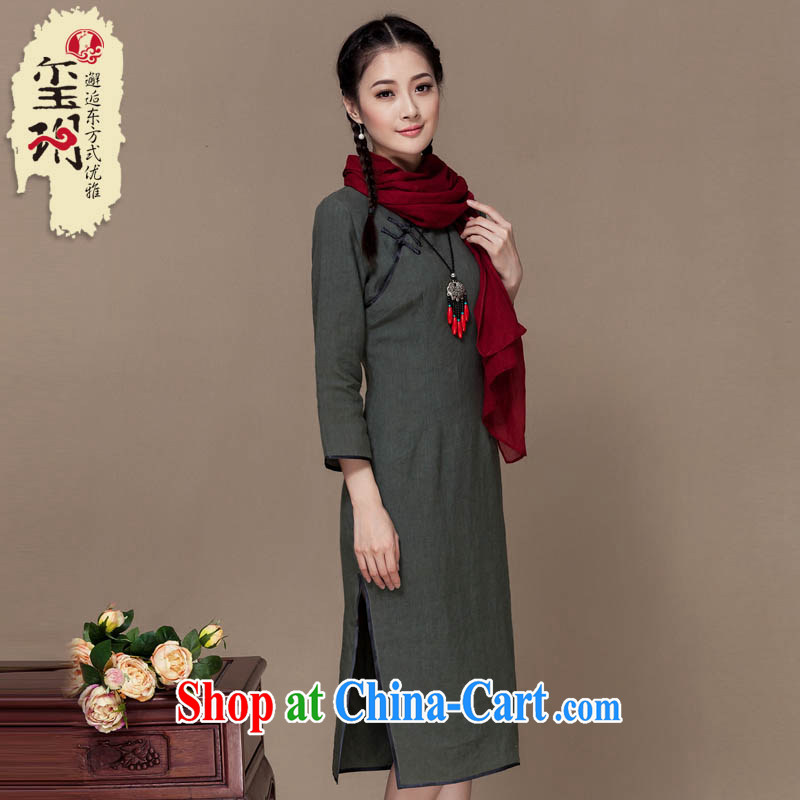 Yin Yue seal 2015 autumn new linen dresses of Korea wind energy energy improved daily long-sleeved long cheongsam dress brown M seal, Yin Yue, shopping on the Internet