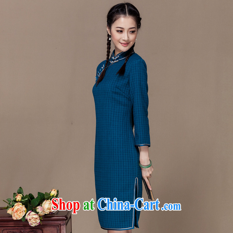 Yin Yue seal autumn 2015 new national dresses retro style tartan daily improved short cheongsam dress green XXL seal, Yin Yue, shopping on the Internet