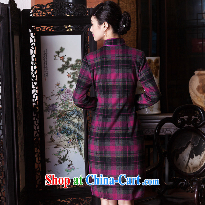 Royal Seal Yin Yue 2015 autumn and winter New Name Yuan cheongsam daily improved wool that Ms. antique dresses thick purple skirt tartan XXL seal, Yin Yue, shopping on the Internet