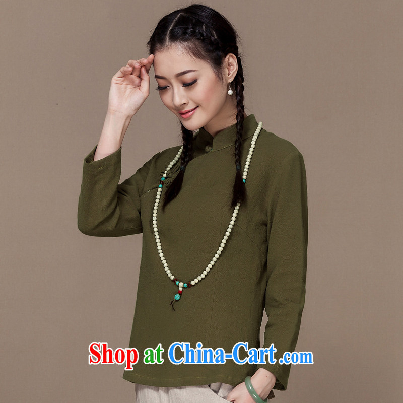 Autumn 2015 new units the commission long-sleeved tang on the buckle Han-linen Chinese literary and art nouveau cheongsam shirt blue XXL seal, Yin Yue, shopping on the Internet