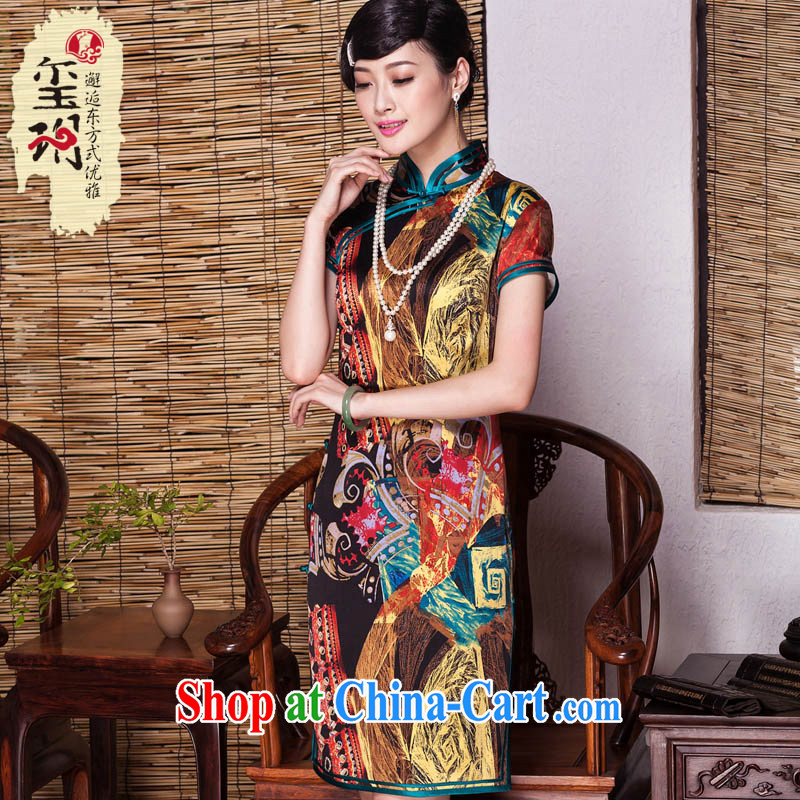 Yin Yue seal autumn 2015 new abstract stamp heavy Silk Cheongsam stylish banquet improved, short cheongsam picture color XXL seal, Yin Yue, shopping on the Internet
