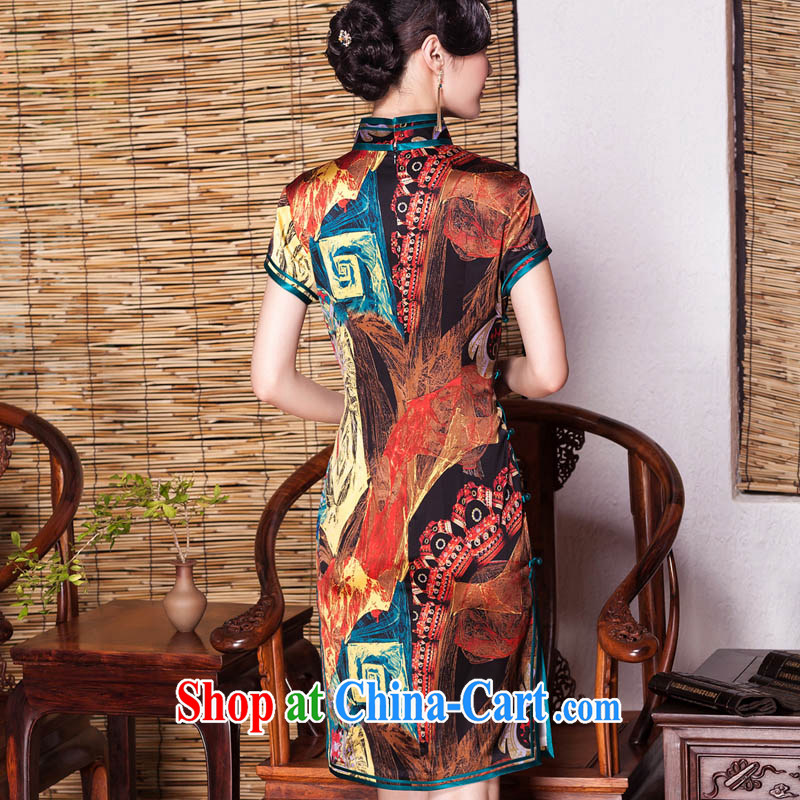 Yin Yue seal autumn 2015 new abstract stamp heavy Silk Cheongsam stylish banquet improved, short cheongsam picture color XXL seal, Yin Yue, shopping on the Internet