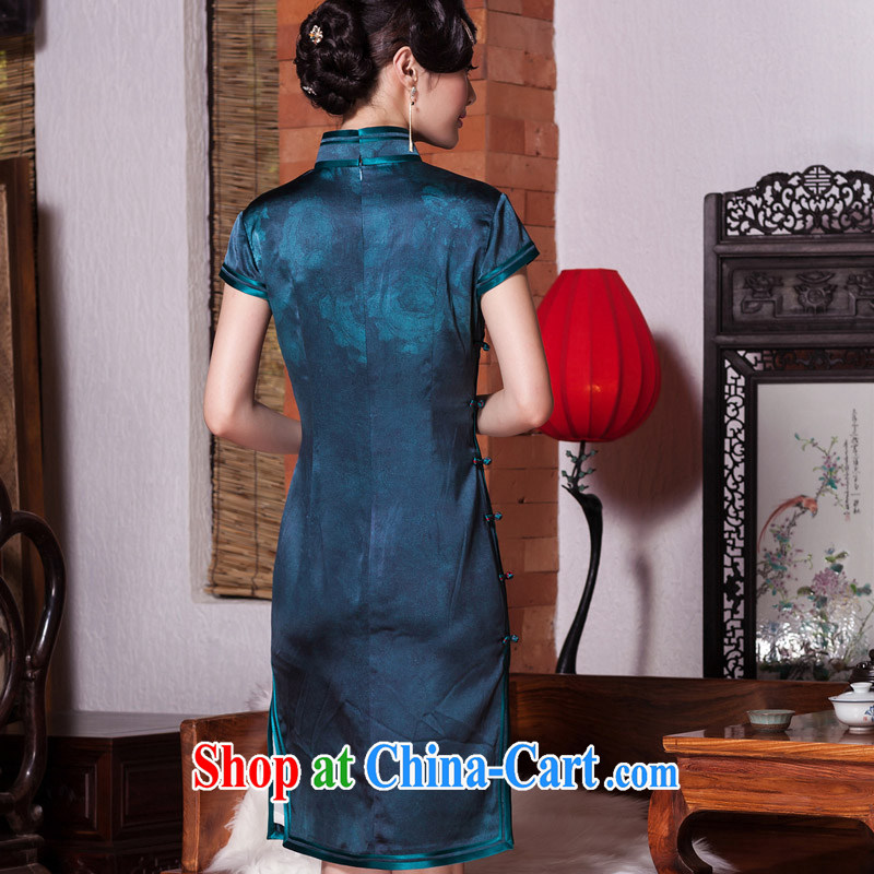 Yin Yue seal autumn 2015 new heavy silk Silk Cheongsam improved retro flowers daily, qipao dress picture color XL seal, Yin Yue, shopping on the Internet