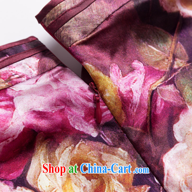 Yin Yue seal 2015 autumn, roses heavy Silk Cheongsam dress improved cultivating retro sauna silk dress cheongsam picture color XXL seal, Yin Yue, shopping on the Internet