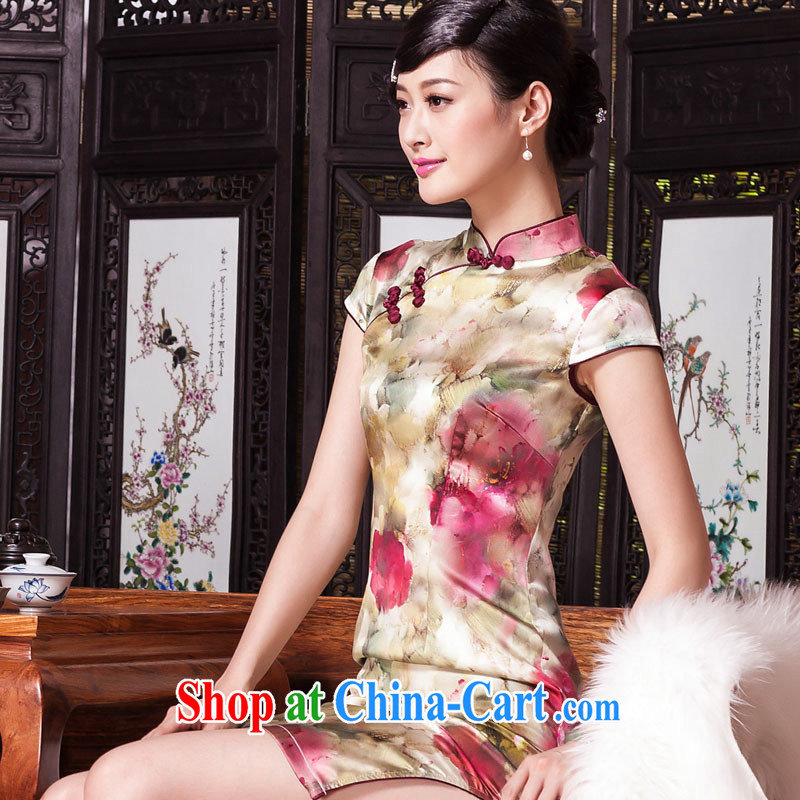 Yin Yue seal 2015 summer and autumn New Silk Cheongsam daily short-sleeved Ethnic Wind cheongsam dress Stylish retro improved picture color S seal, Yin Yue, shopping on the Internet