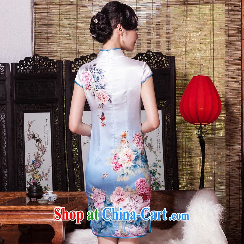 Yin Yue NARS summer 2015 new, improved cheongsam stylish summer genuine heavy silk high quality retro short cheongsam dress picture color XXL seal, Yin Yue, and shopping on the Internet