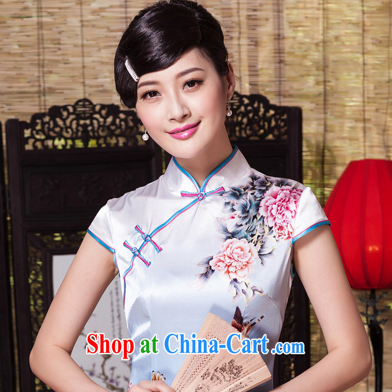 Yin Yue NARS summer 2015 new, improved cheongsam stylish summer genuine heavy silk high quality retro short cheongsam dress picture color XXL seal, Yin Yue, and shopping on the Internet