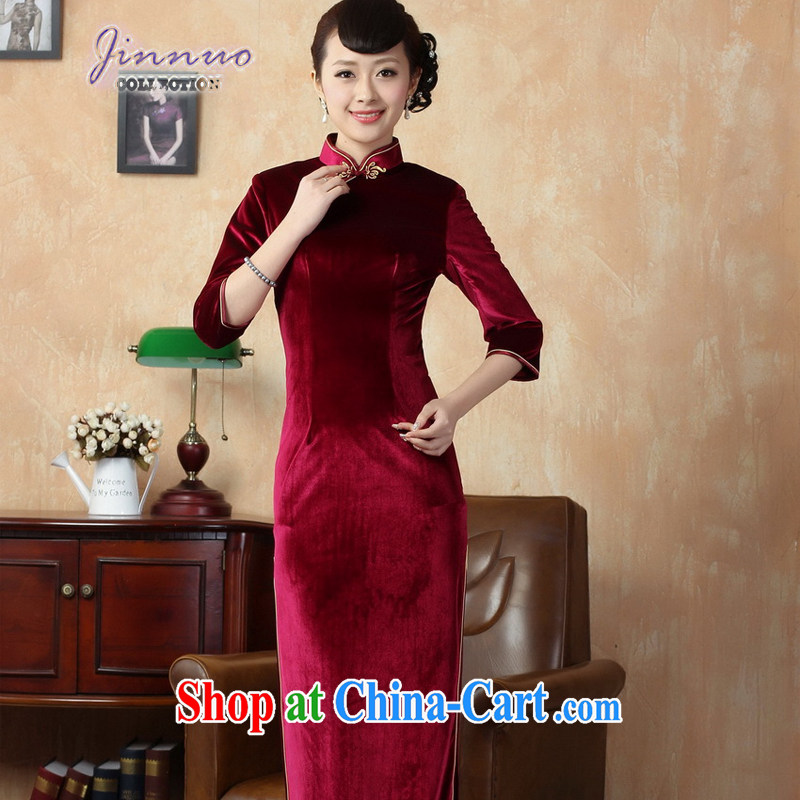 Kam-world the Hyatt girl with a solid color-stretch the wool improved cheongsam 7 cuff-tie lady sweet temperament, for cultivating graphics thin even coat skirt wine red 0001 XXXL, Kam world, Yue, and shopping on the Internet