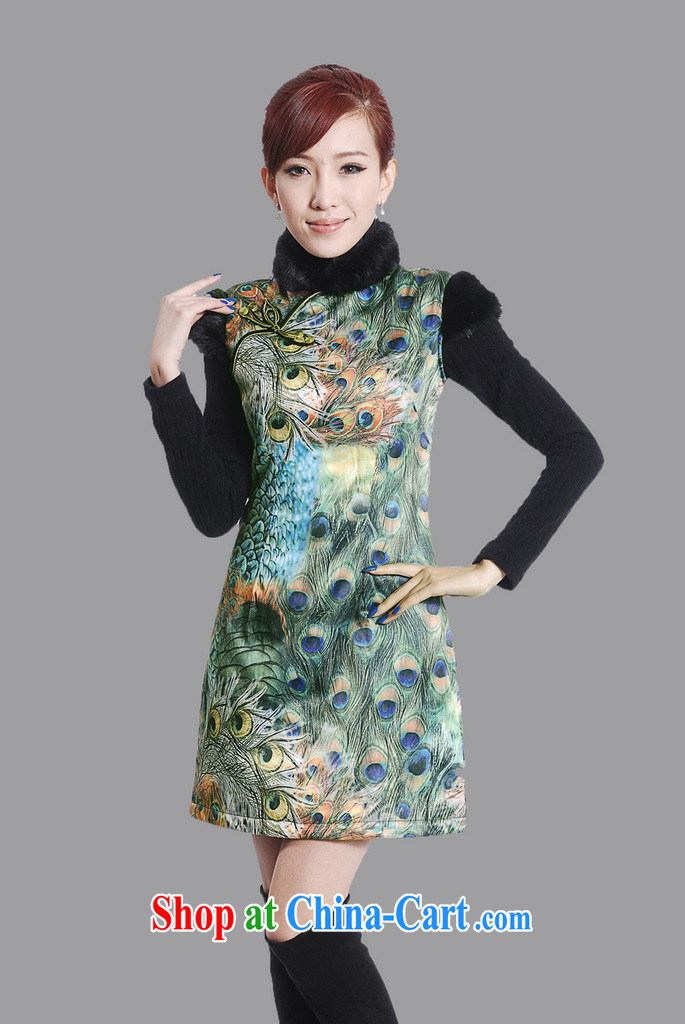 spend the winter clothes Tang Women's clothes, cheongsam collar hair collar Chinese improved birds winter at the damask cotton short cheongsam uniforms green 2 XL pictures, price, brand platters! Elections are good character, the national distribution, so why buy now enjoy more preferential! Health