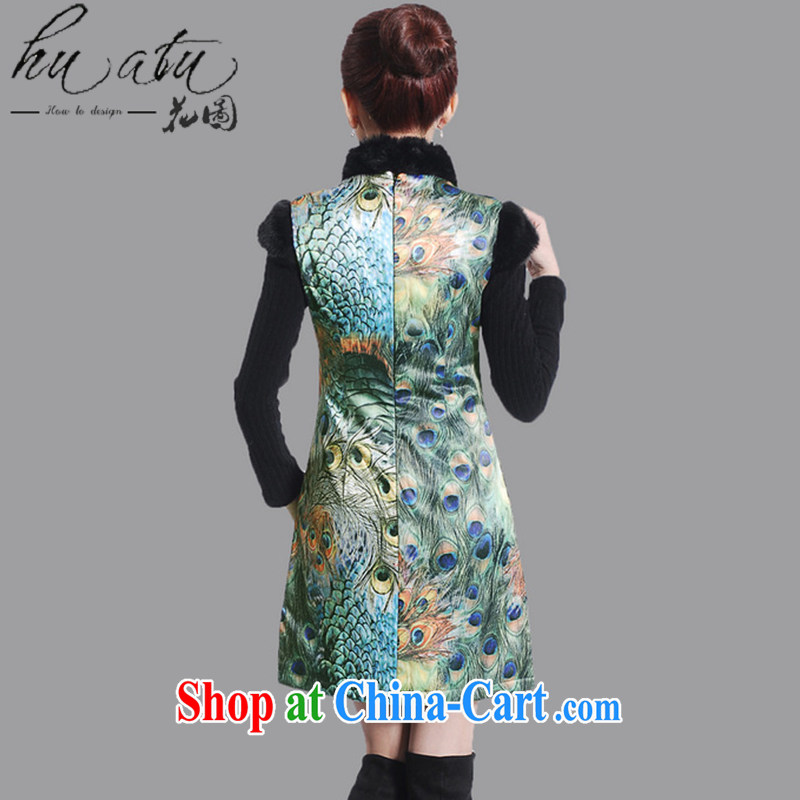 spend the winter clothes Tang Women's clothes, cheongsam collar hair collar Chinese improved birds winter at the damask cotton short cheongsam uniforms green 2 XL, spend figure, shopping on the Internet