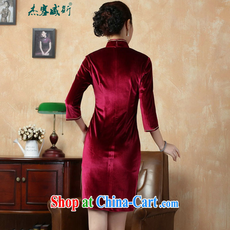 Jessup, autumn and winter, the retro style, for manually-tie plain velour cheongsam dress TD 0005 #wine red XXXL, Jessup, qipao/Tang, and shopping on the Internet