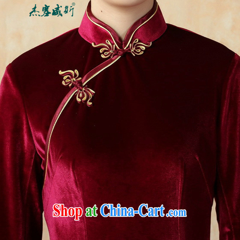 Jessup, autumn and winter, the retro style, for manually-tie plain velour cheongsam dress TD 0005 #wine red XXXL, Jessup, qipao/Tang, and shopping on the Internet