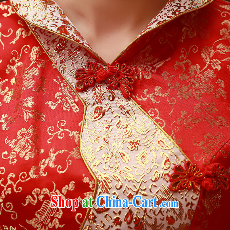 A good service is 2015 New Red Spring Summer bridal wedding dress Chinese wedding married cheongsam dress uniform toast 9 long sleeves dress XL 4, service is good, and shopping on the Internet