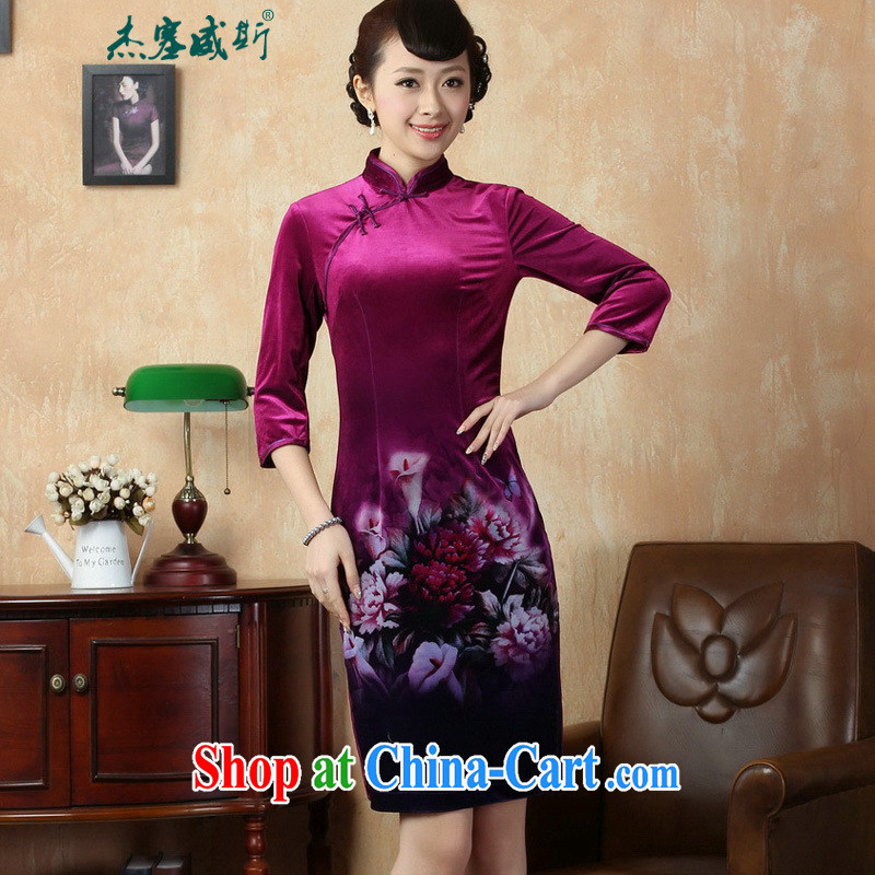 Jessup, autumn and winter, the autumn with elegant hand-tie and collar stretch the wool poster stamp cheongsam Chinese dresses TD 0006 figure XXL