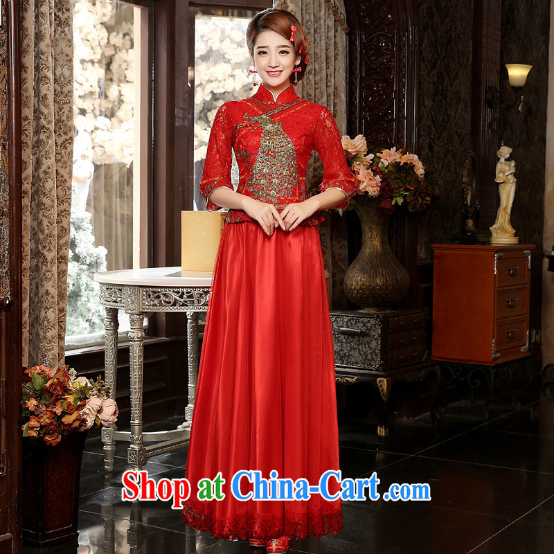 A good service is 2015 new autumn red bridal wedding dress toast serving traditional retro long dresses, 7 cuff 2XL, good service, and, shopping on the Internet