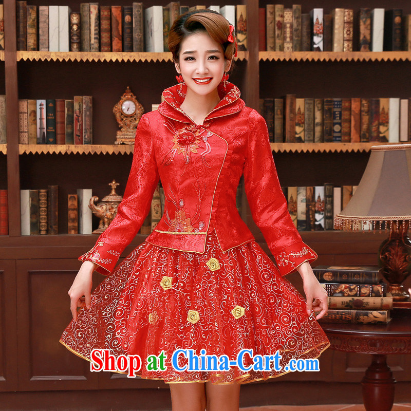 A good service is a 2015 new spring and summer red Chinese bride's wedding dress short, long-sleeved clothing bows dresses red winter, lantern skirt 2XL, good service, and, shopping on the Internet