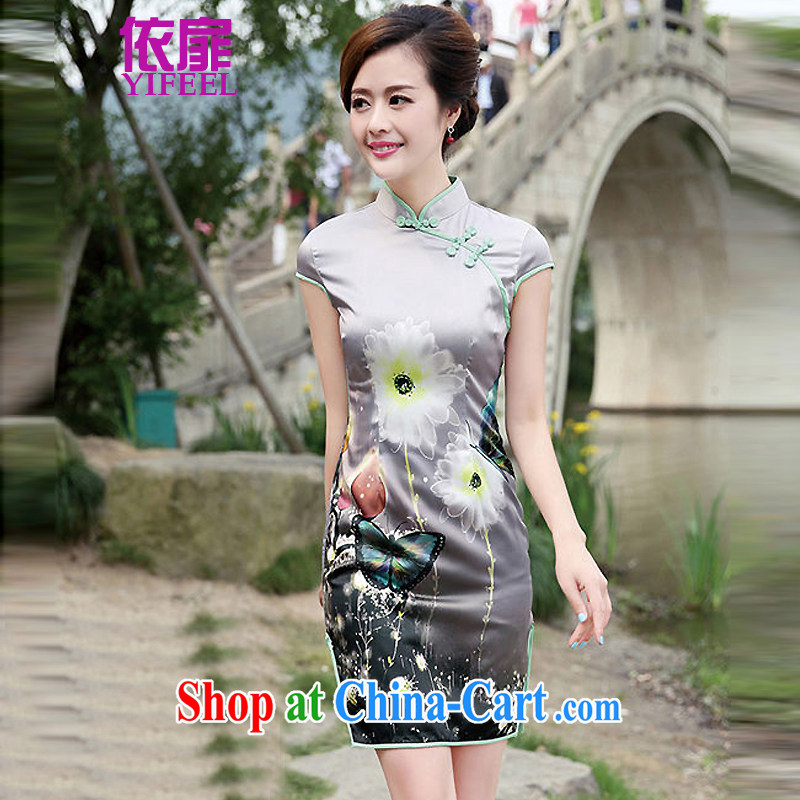 spattered in accordance with new women with short, short-sleeved elegant antique butterfly flower, qipao dresses YF 8833 blue butterfly XL, spattered, shopping on the Internet