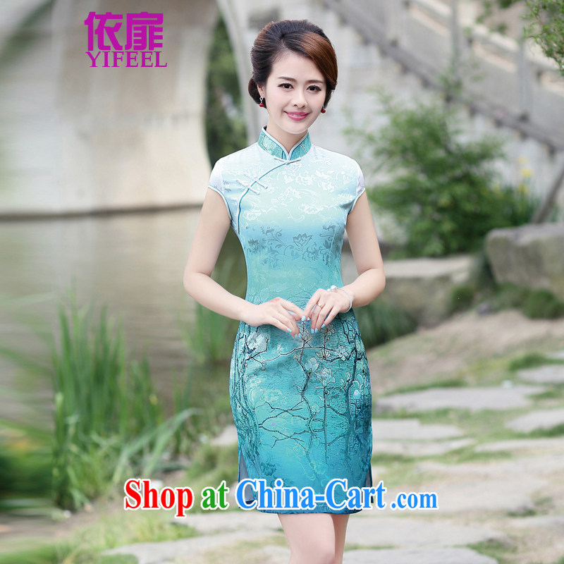 2015 Chinese fan-flower cheongsam traditional cloth Tie long collar container half sleeve on the truck, qipao YF 8892 container take XL, spattered with, shopping on the Internet