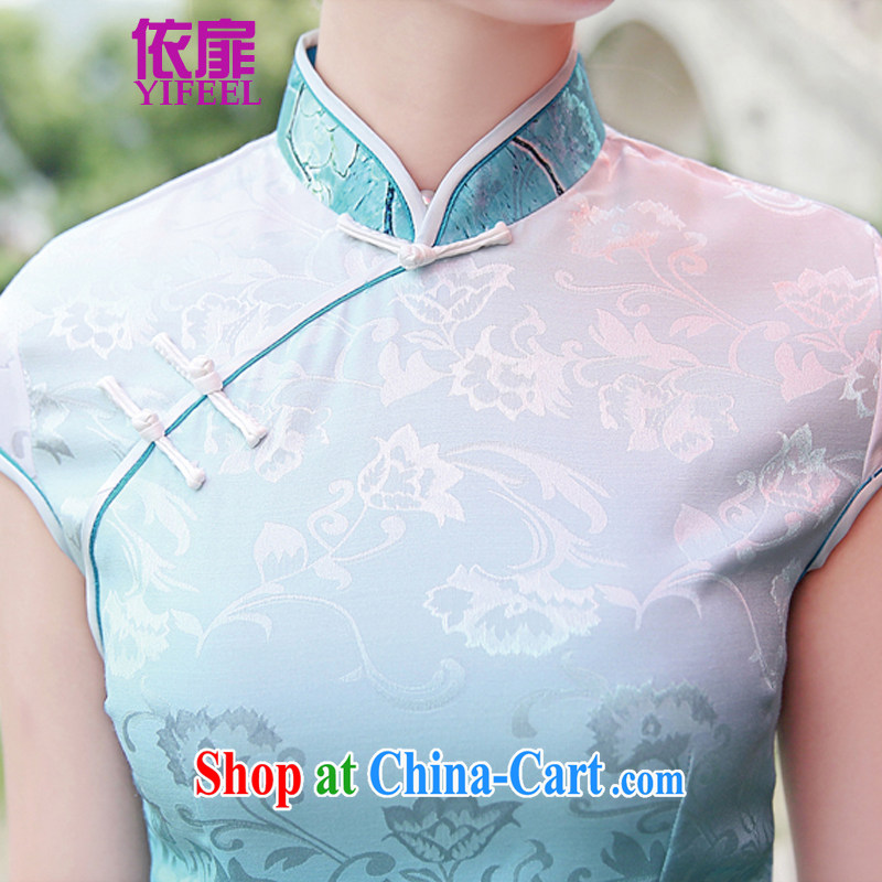 2015 Chinese fan-flower cheongsam traditional cloth Tie long collar container half sleeve on the truck, qipao YF 8892 container take XL, spattered with, shopping on the Internet