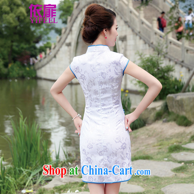spattered with 2014 new women tall decorated quality 100 fresh ground graphics thin flower-style women dresses qipao YF 8891 blue floral XL, spattered, shopping on the Internet