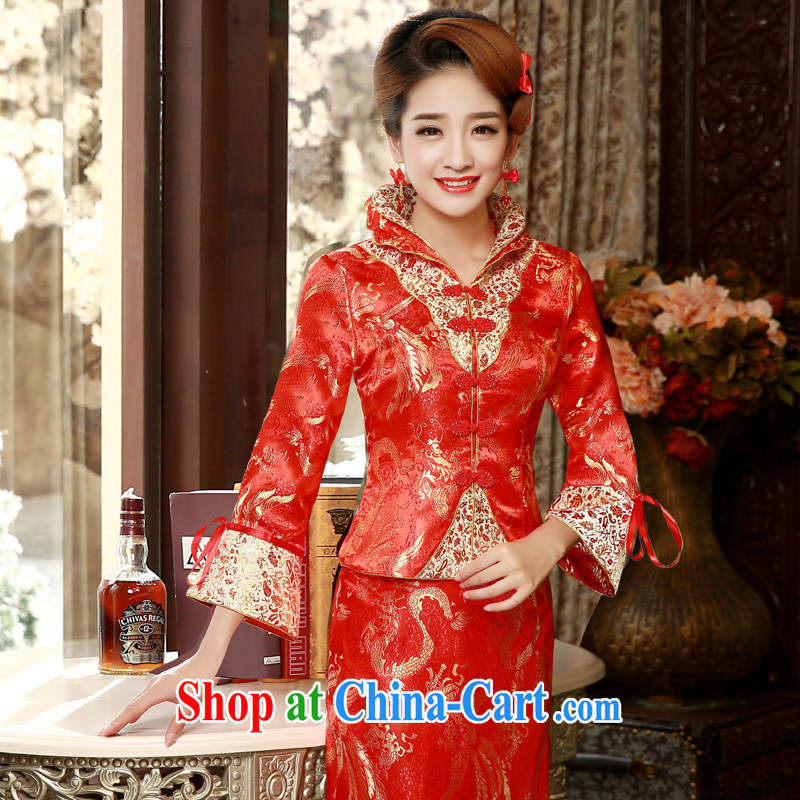 A good service is a 2015 new spring/summer bride Chinese bride clothing wedding dress toast long-sleeved clothing cheongsam dress 9 long sleeves, skirts 3 XL, good service, and, shopping on the Internet