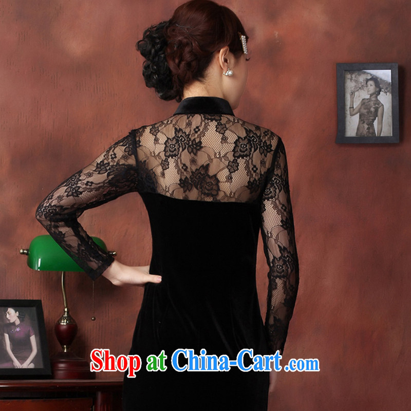 Slim li know that 2015 yuan a stylish retro cheongsam dress lace stitching ultra graphics gaunt stretch wool QY 3319 black XXL, slim Li (Q . LIZHI), online shopping