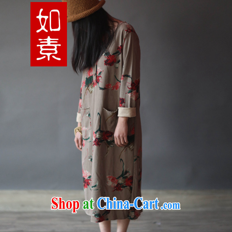 As of dress 2015 new female literary and artistic floral sweater long cheongsam dress antique flower basket the long skirt 2147 and yellow are code, such as Pixel (rusu), shopping on the Internet
