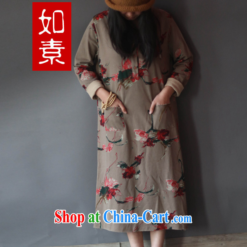 As of dress 2015 new female literary and artistic floral sweater long cheongsam dress antique flower basket the long skirt 2147 and yellow are code, such as Pixel (rusu), shopping on the Internet