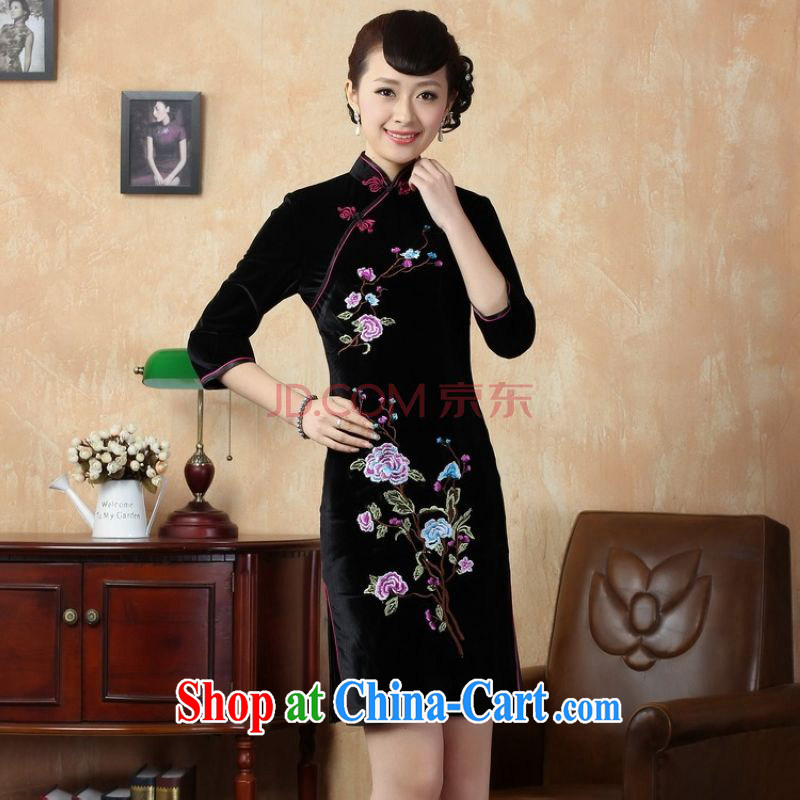 The frequency response, cheongsam dress dresses, for stretch the silk embroidered Phillips in short sleeves cheongsam - A black 2 XL, the bandwidth, and shopping on the Internet