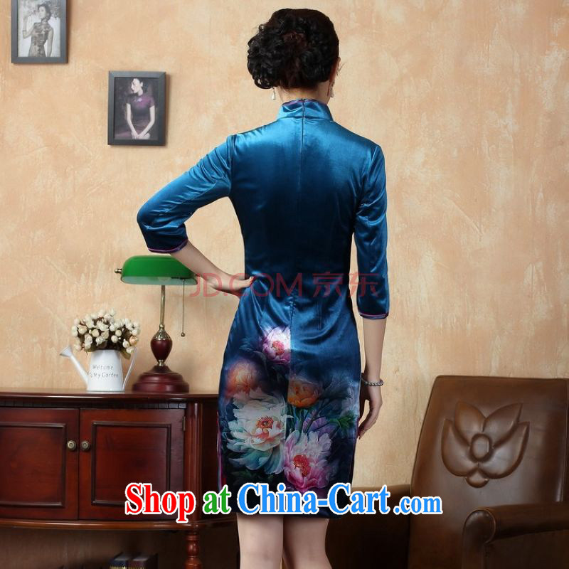 The frequency response, cheongsam dress dress improved stretch gold velour poster 7 cuff peony flower cheongsam picture color 2 XL, picking-frequency, and shopping on the Internet