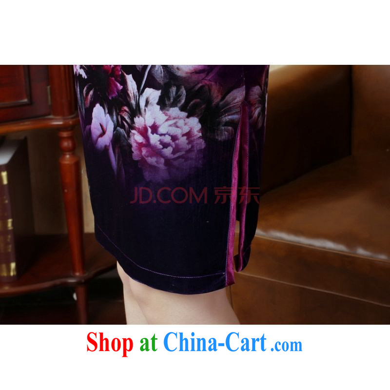 The broadband Chinese improved cheongsam dress stretch gold velour painting stylish classic in short sleeves cheongsam peony flower picture color 2 XL, the bandwidth, and shopping on the Internet
