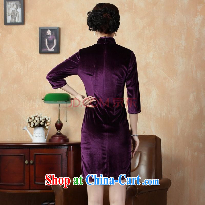 The broadband new Pure color-stretch the wool dresses 7 Ms. cuff cheongsam dress - B violet 2 XL, the bandwidth, and shopping on the Internet
