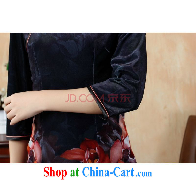 The frequency, cheongsam dress dresses stretch the wool painting stylish classic in short sleeves cheongsam dark blue 2 XL, the bandwidth, and shopping on the Internet