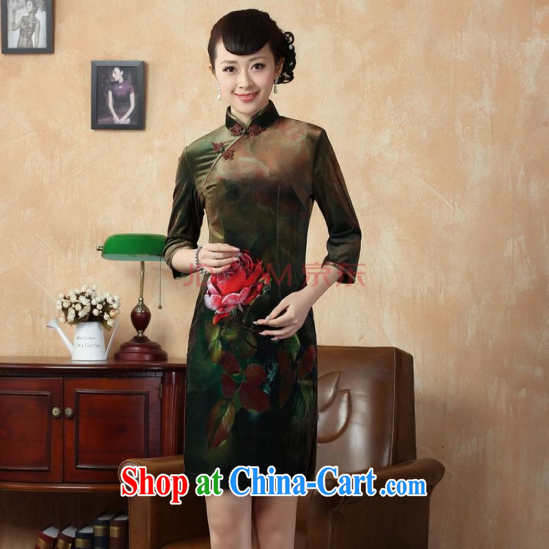 The frequency, improved retro dresses dresses, for stretch-wool, short sleeves cheongsam army green 2XL