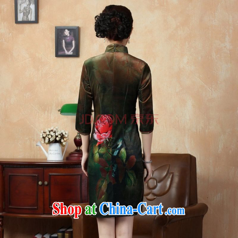 The frequency, improved antique cheongsam dress, collar stretch the wool, short sleeves cheongsam army green 2XL, picking-frequency, and shopping on the Internet