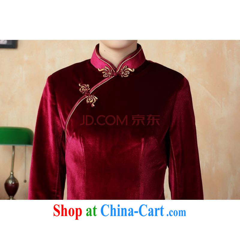 The frequency Chinese improved cheongsam dress long skirt-stretch-velvet cheongsam 7 cuff wine red XL, the bandwidth, and shopping on the Internet