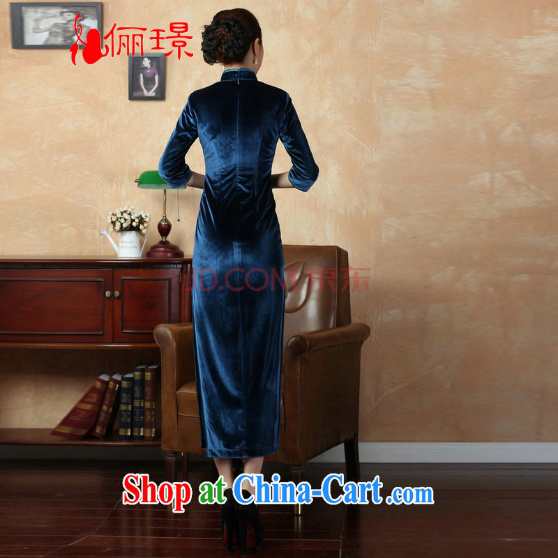 The frequency, cheongsam dress-stretch-velvet cheongsam 7 cuff Chinese improved cheongsam dress - D Blue 2 XL, the bandwidth, and shopping on the Internet