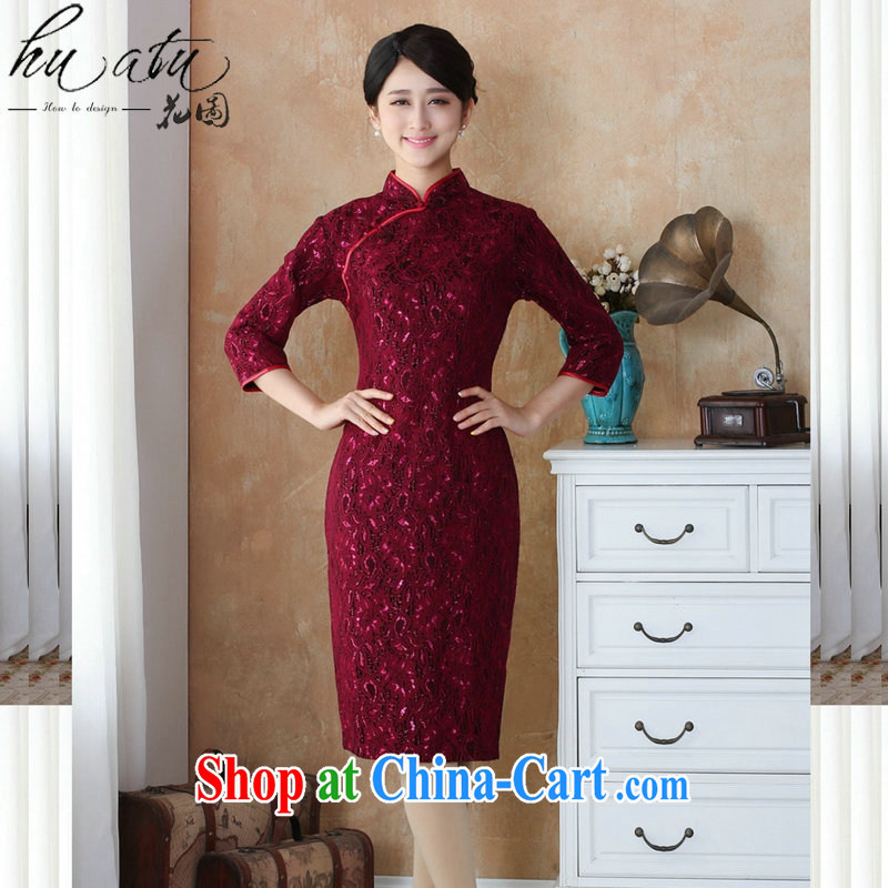 Take the fall with new cheongsam dress Chinese, Chinese leaders improved wool lace dresses costumes, dresses Cuff - 2 XL