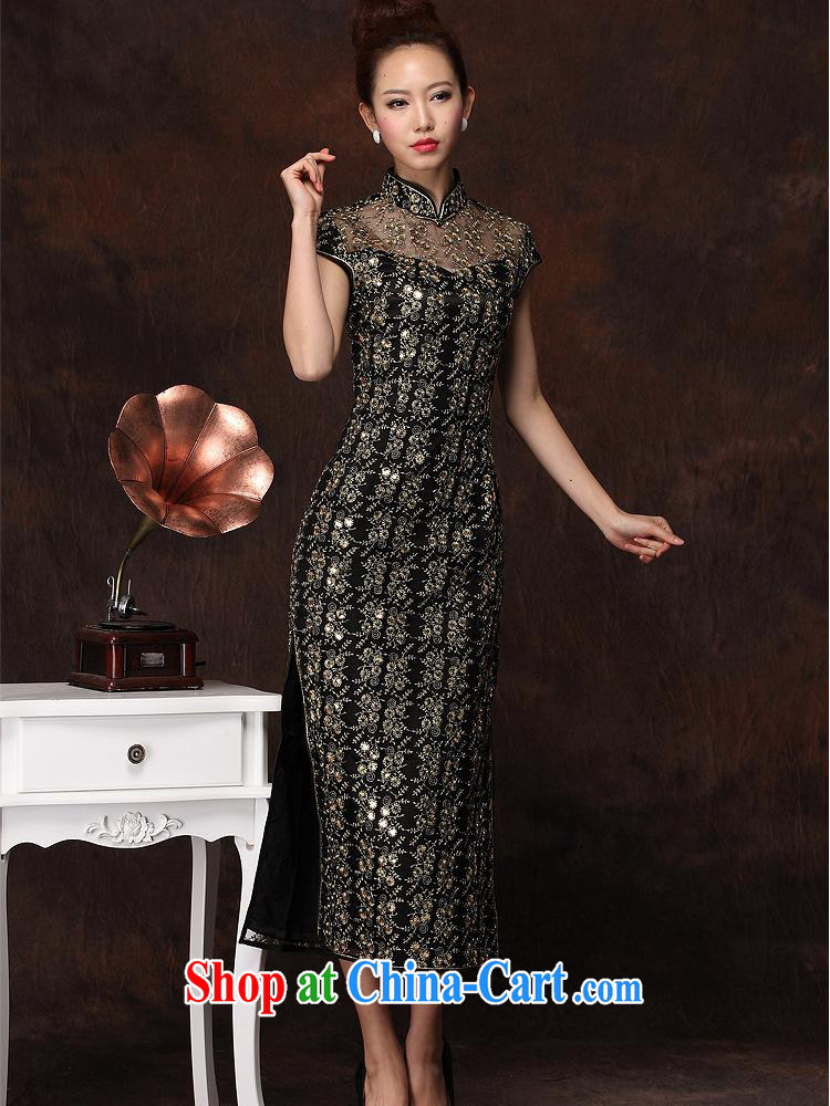 2014 new improved stylish long cheongsam embroidery high's sexy retro banquet cheongsam dress girls black S pictures, price, brand platters! Elections are good character, the national distribution, so why buy now enjoy more preferential! Health