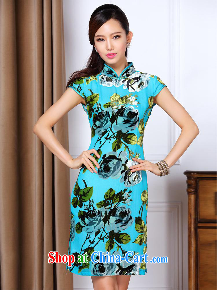2013 summer new improved stylish low-power's Sauna silk daily short cheongsam Shenzhen factory wholesale blue XXXXL pictures, price, brand platters! Elections are good character, the national distribution, so why buy now enjoy more preferential! Health