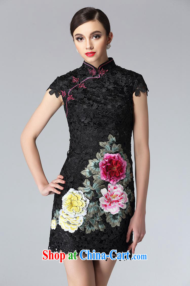 New high water-soluble lace cheongsam dress stylish and improved three-dimensional embroidery elegant qipao female factory wholesale black XXL pictures, price, brand platters! Elections are good character, the national distribution, so why buy now enjoy more preferential! Health