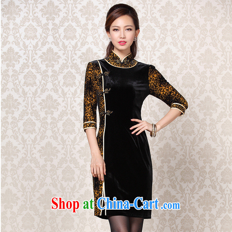 2013 fall_winter new improved Stylish retro wool stitching in short sleeves cheongsam Shenzhen Wholesale_mixed batch picture color XXL