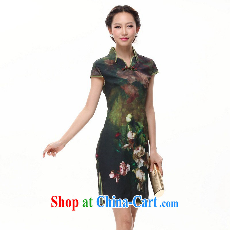 HIV can also improve sepia ink Peony cheongsam dress skirt short Chinese QP 002 - 5 green XXL