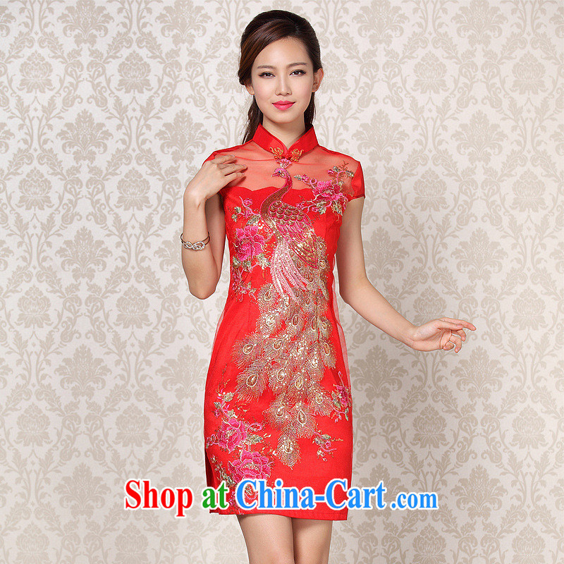 2013 new improved stylish Web yarn, embroidered wedding short cheongsam Shenzhen factory wholesale_mixed batch red XXL
