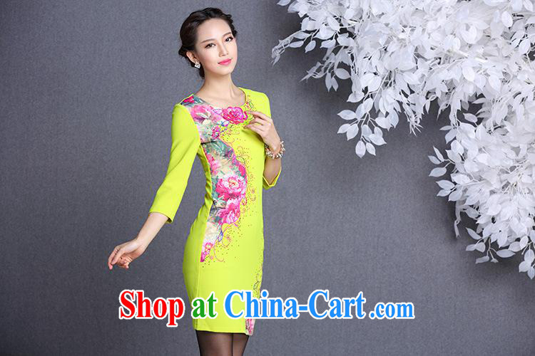 2013 fall/winter new improved stylish stereo embroidered long-sleeved daily short cheongsam dress Shenzhen factory wholesale exotic lime yellow XXL pictures, price, brand platters! Elections are good character, the national distribution, so why buy now enjoy more preferential! Health