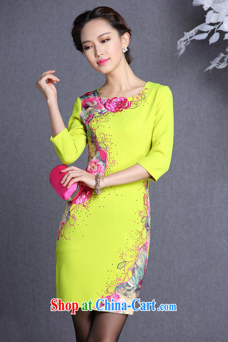 2013 fall/winter new improved stylish stereo embroidered long-sleeved daily short cheongsam dress Shenzhen factory wholesale exotic lime yellow XXL pictures, price, brand platters! Elections are good character, the national distribution, so why buy now enjoy more preferential! Health
