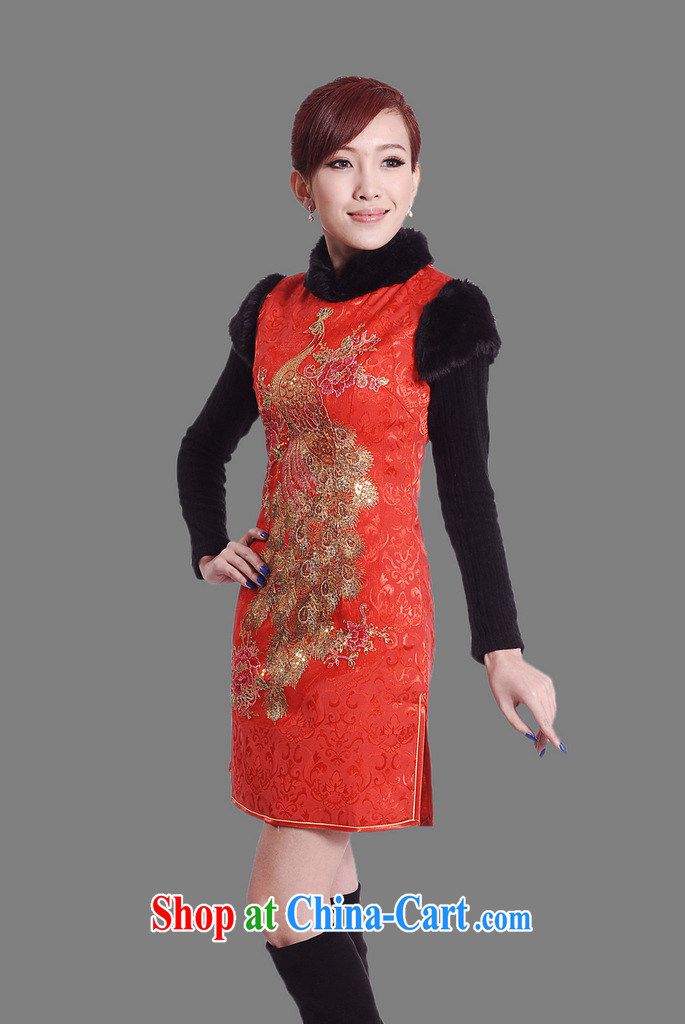spend the winter clothes New Tang Women's clothes for the peacock embroidery cheongsam Chinese improved cotton winter short cheongsam - A black 2 XL pictures, price, brand platters! Elections are good character, the national distribution, so why buy now enjoy more preferential! Health