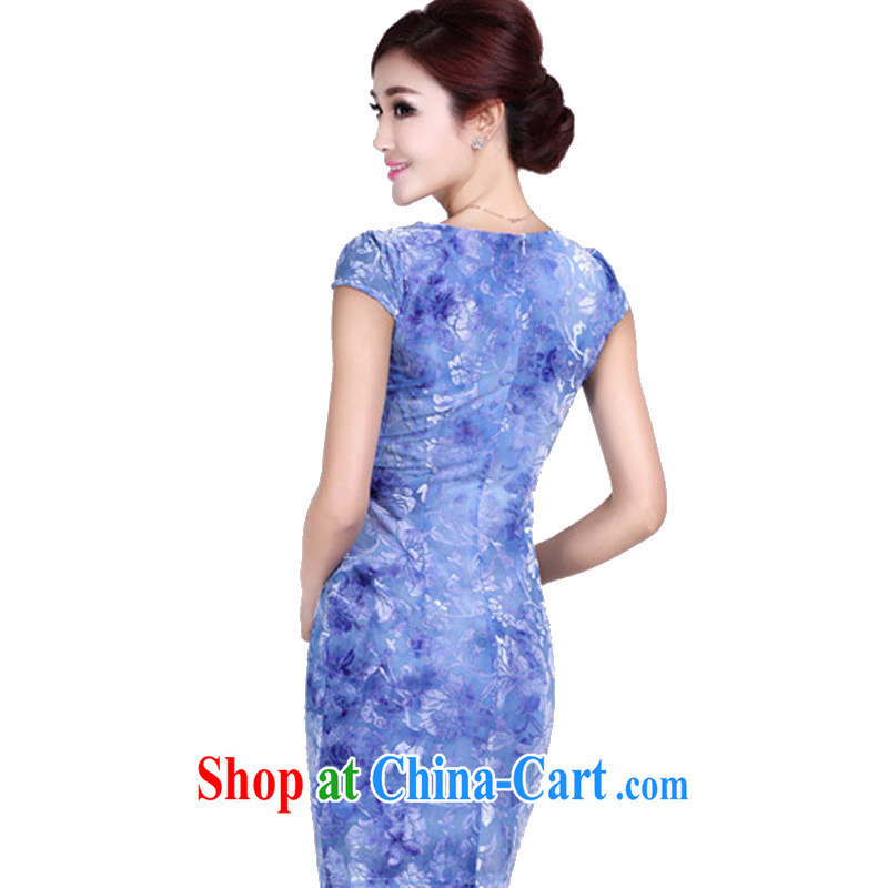And, according to Ms. summer short-sleeved embroidered cheongsam girl short, elegant ladies beauty package and cheongsam dress LYE 8809 blue M and, in accordance with (leyier), online shopping