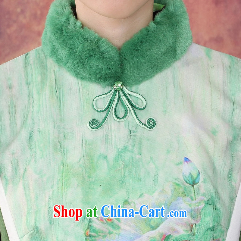 Autumn 2014 new quilted thick winter dresses and stylish improved short, short-sleeved cotton vest dress package mail 434,417 green XXL, Oriental and nobles, and shopping on the Internet