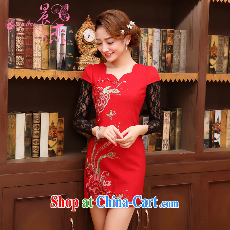 Early Morning, 2014 new cheongsam dress marriage short fleece? red retro improved bridal toast serving vest skirt red XXL